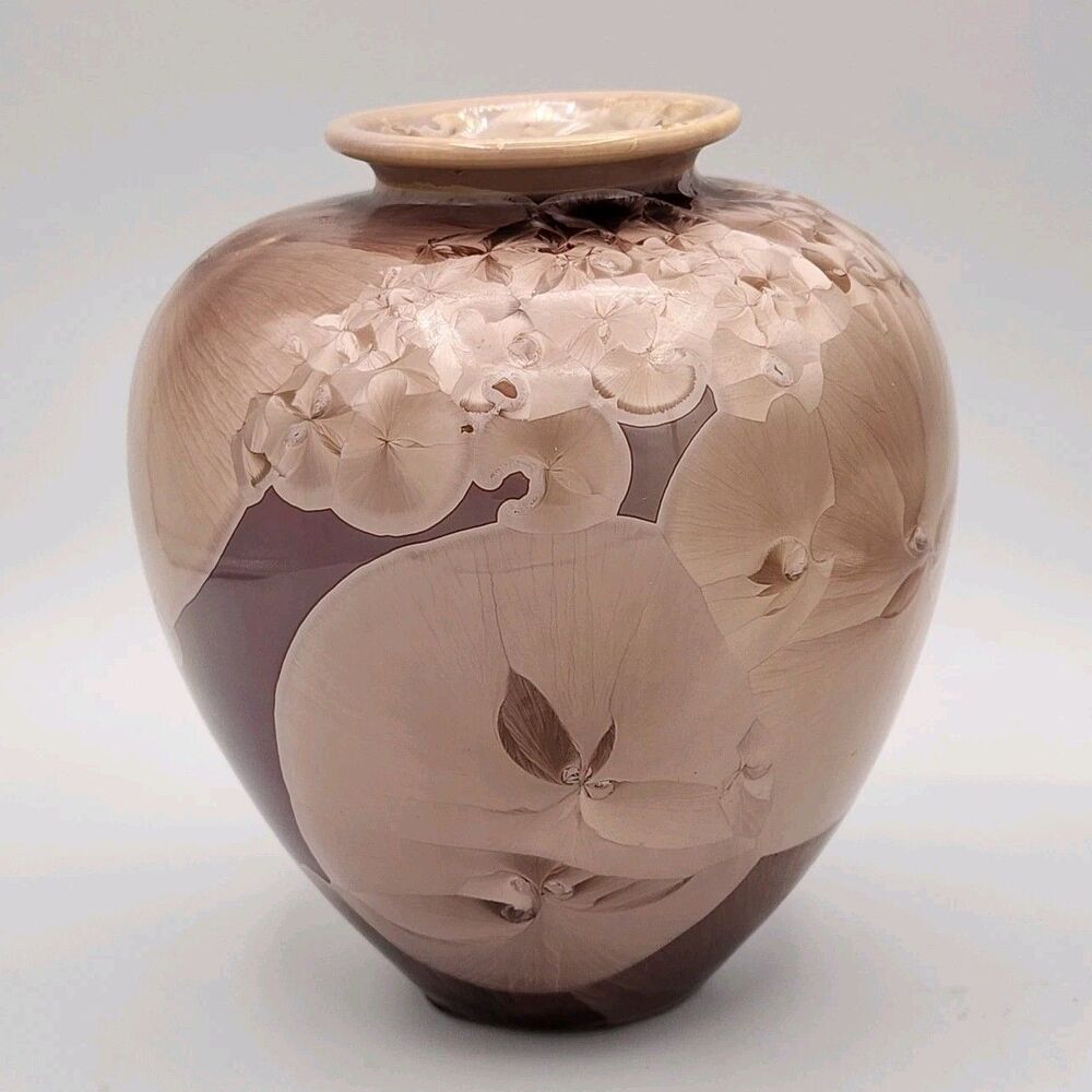 Chrystaline Vase Brown Signed Jougi Ricky Abstract  Small  6 In.